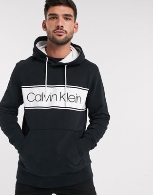 Calvin Klein stripe logo hoodie in black