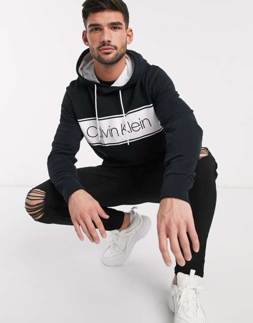 Calvin klein stripe sales logo hoodie