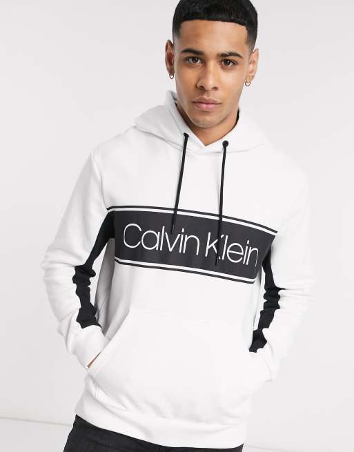 Calvin klein stripe logo on sale hoodie