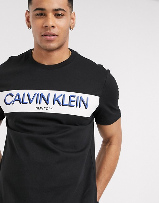 Calvin Klein stripe logo t-shirt in black
