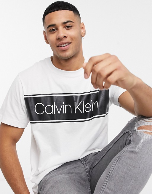 Calvin Klein stripe logo t-shirt in white