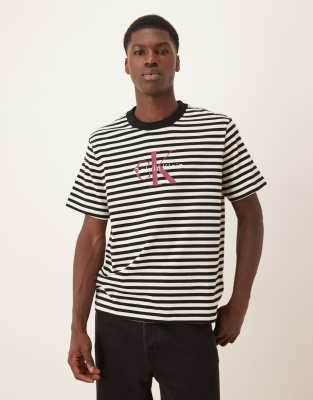 Calvin Klein Jeans Est.1978 Calvin Klein Stripe Monologo T-shirt In Neutral