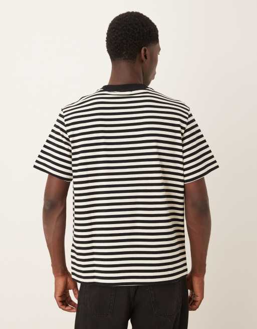 Calvin Klein stripe monologo t-shirt in black, 3 of 5