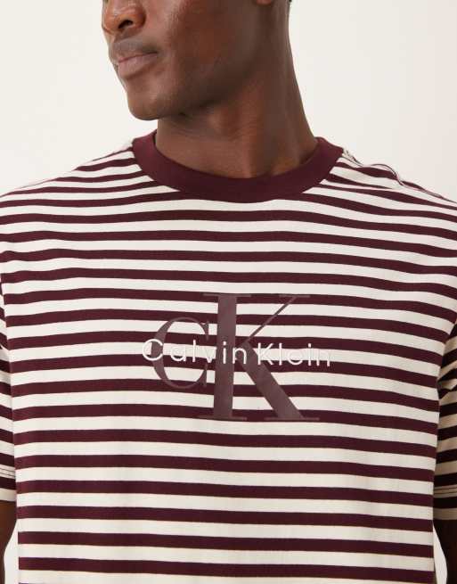 Calvin Klein stripe monologo t-shirt in brown, 4 of 5