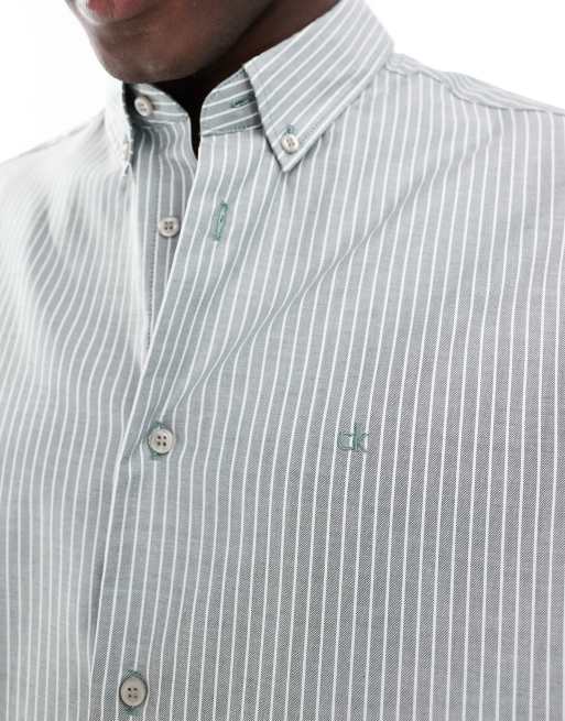 Calvin Klein stripe oxford shirt in light green, 4 of 4
