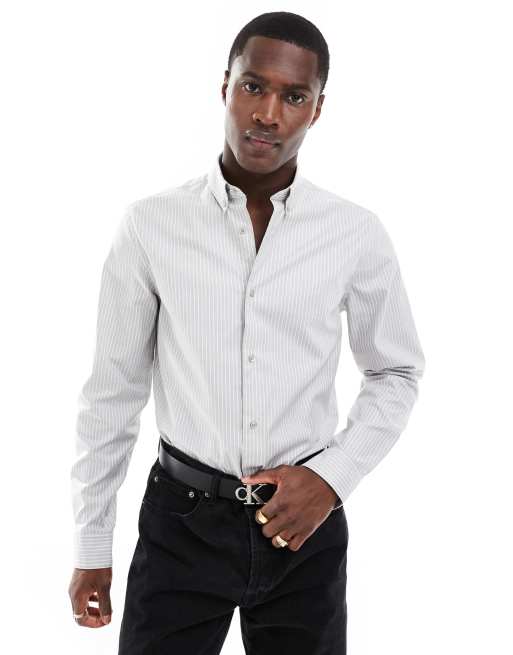 Calvin Klein stripe oxford shirt in light grey