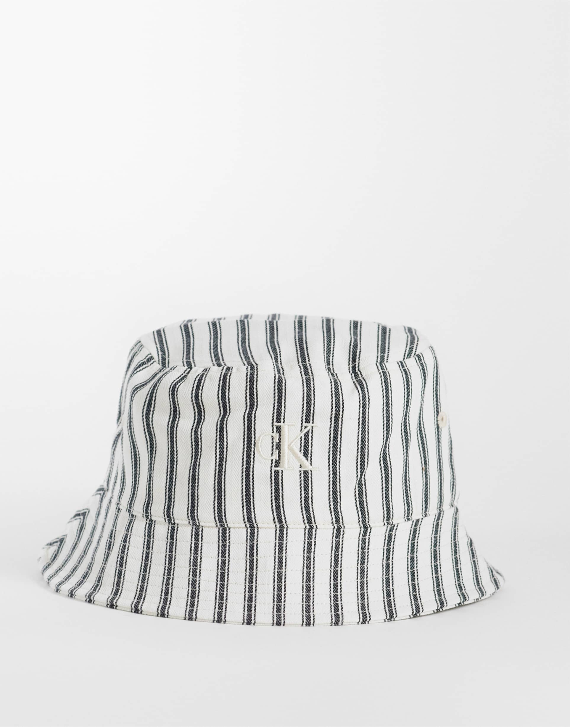 calvin klein striped bucket hat in black and white