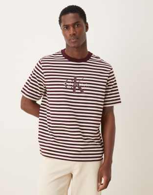 Calvin Klein Jeans Est.1978 Calvin Klein Striped Monologo T-shirt In Brown