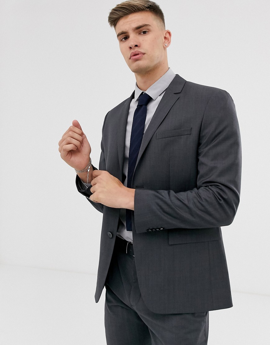 Calvin Klein – Strukturvävd kavaj med smal passform, del av kostym-Grå