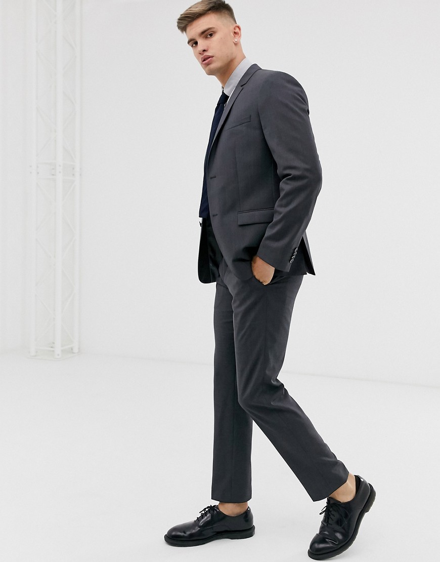 Calvin Klein – Strukturvävda byxor med smal passform-Grå