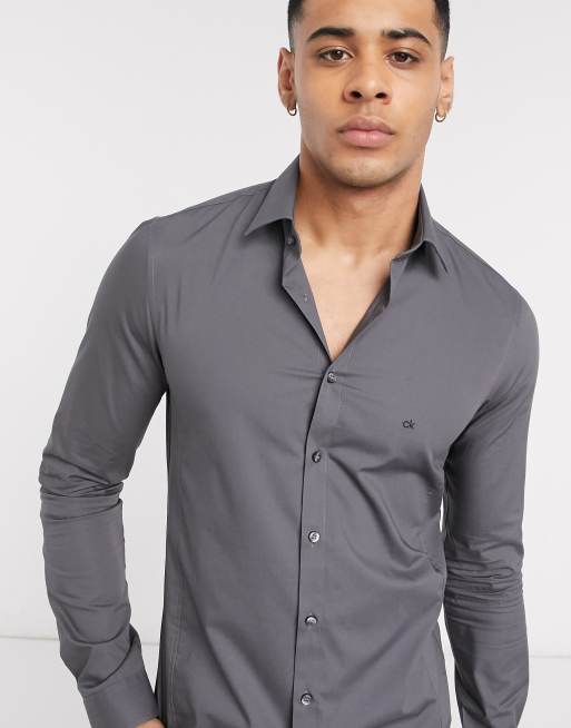 Calvin Klein - Strygelet ekstra slim-skjorte i koksgrå - Kun hos ASOS, 3 af 4
