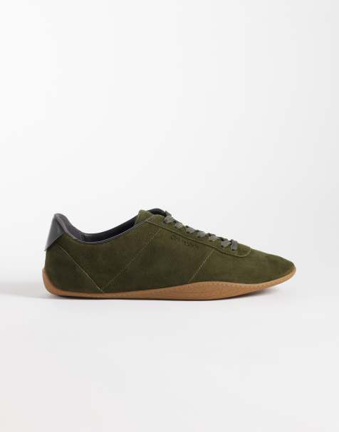 Calvin Klein suede ballet-inspired sneakers in khaki green - view 1