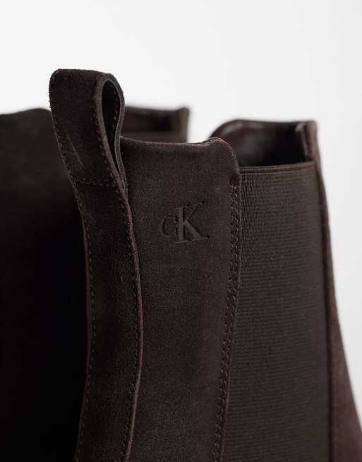 Calvin Klein suede chunky chelsea boot in mocha brown, 3 of 4
