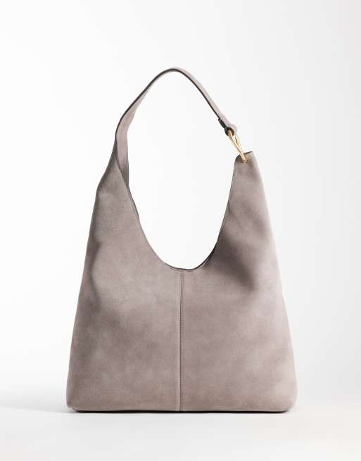 Calvin Klein suede large shoulder bag in taupe, 4 of 4