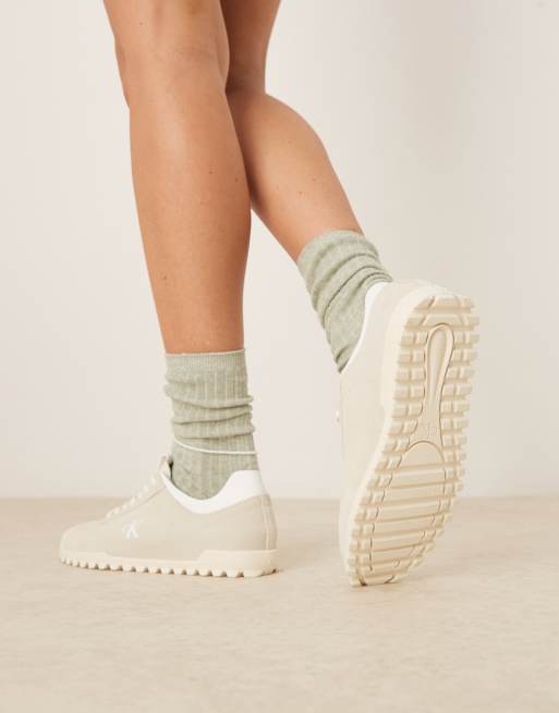 Calvin Klein suede low profile running sneakers in beige, 4 of 5