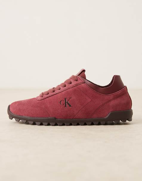 Calvin Klein suede low runner sneakers in burgundy - view 1