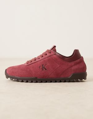 Calvin Klein suede low runner trainers in burgundy