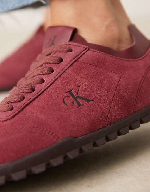 Calvin Klein suede low runner trainers in burgundy, 5 of 5