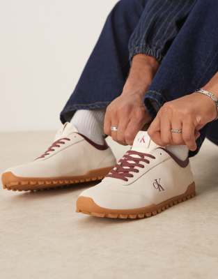  suede low runner trainers with gum sole in off white