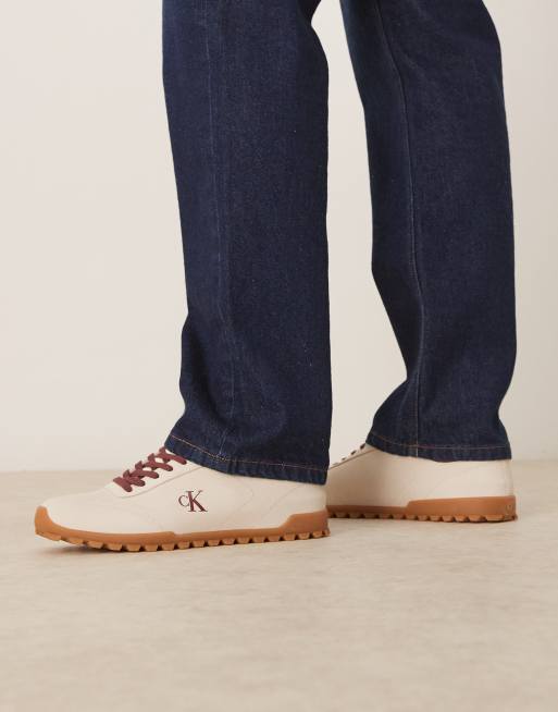 Calvin Klein suede low running sneakers with gum soles in off white, 4 of 5