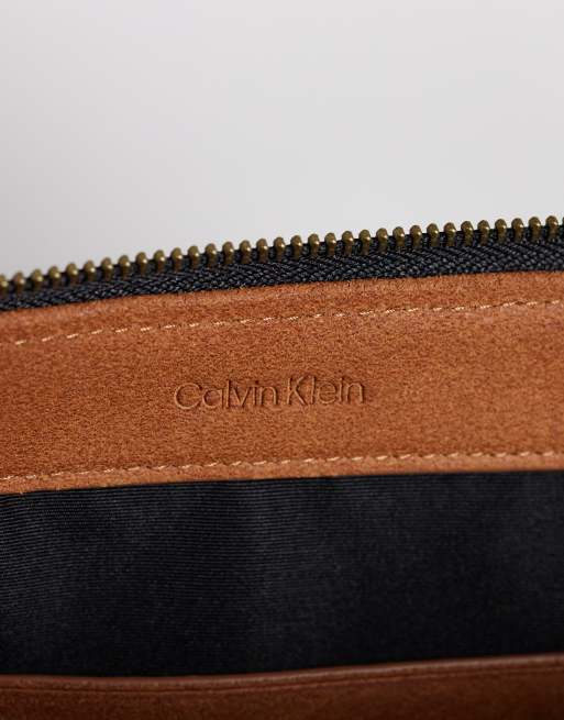 Calvin Klein suede pouch bag with handle in black, 3 of 4