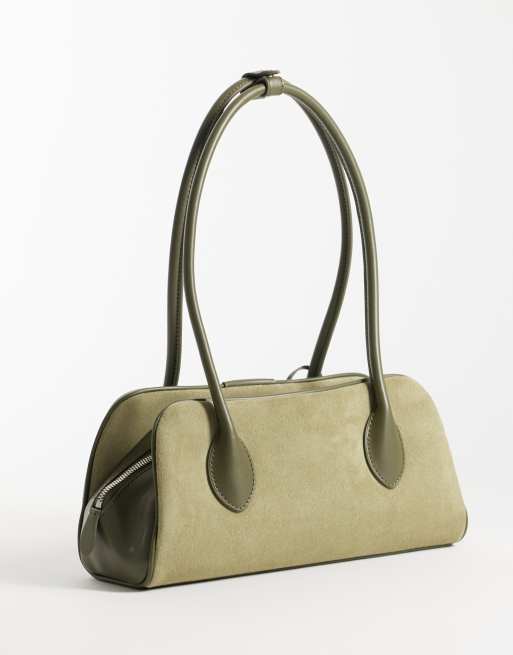 Calvin Klein suede shoulder bag in olive, 4 of 4
