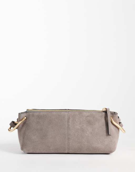 Calvin Klein suede shoulder bag with cross-body double strap in washed lilac, 4 of 4