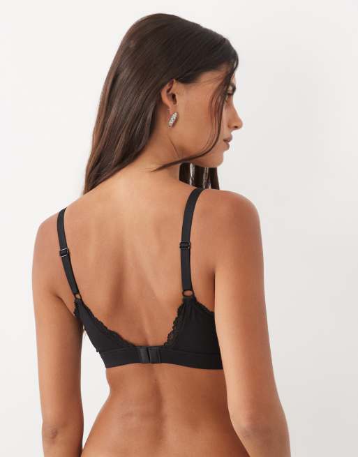 Calvin Klein - sujetador triangular de algodón con detalle de encaje, pack de 2, en gris/negro, 4 de 4