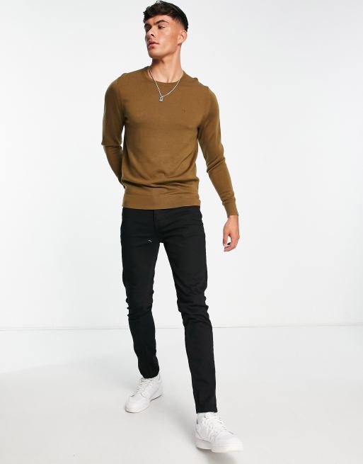 Calvin Klein superior wool knit sweater in brown