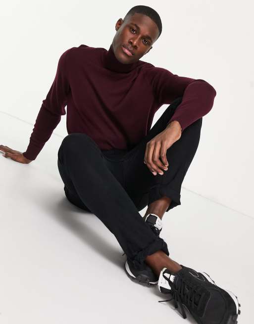 Calvin Klein superior wool mock neck sweater in dark red