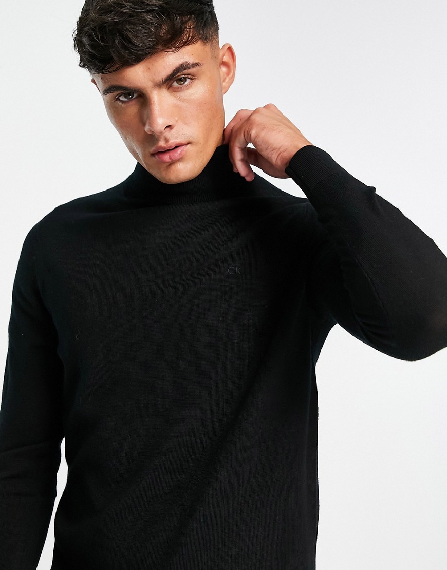 Calvin Klein superior wool roll neck knit sweater in black