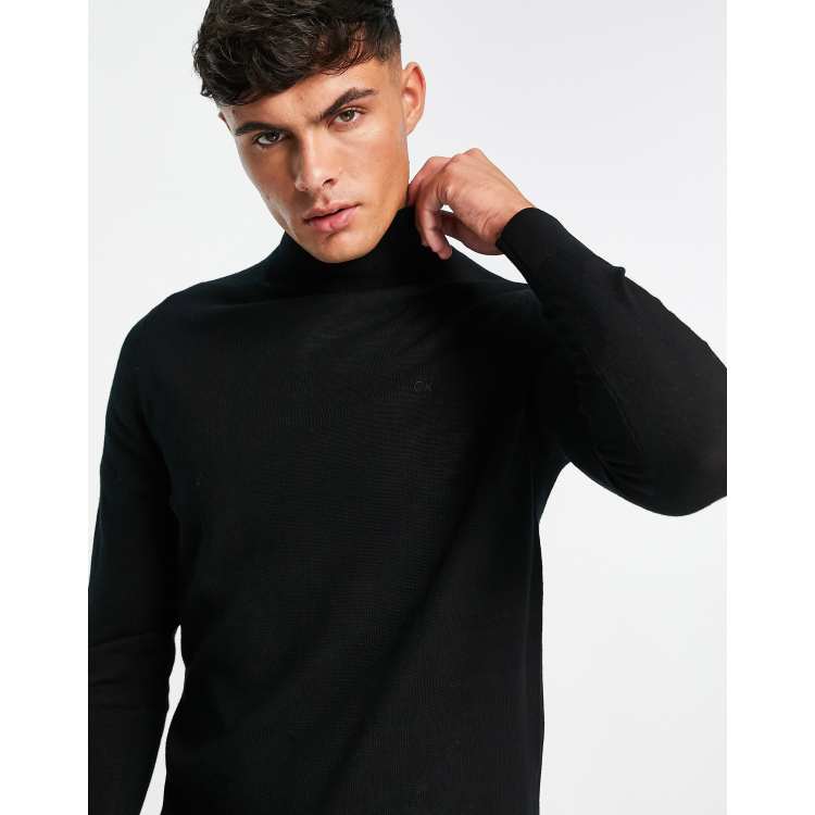 stropdas Klik Hick Calvin Klein superior wool roll neck knit sweater in black | ASOS