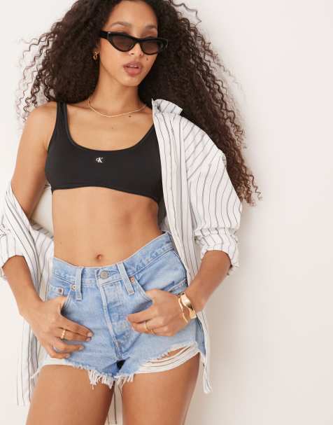 Calvin Klein – Svart bikiniöverdel i bralette-modell med påsydd logga - view 1