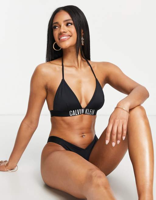 Calvin Klein – Svart bikiniöverdel i trekantsmodell med logga