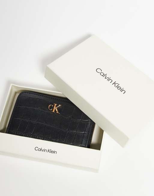 Calvin Klein – Svart, krokodilskinnsmönstrad, mellanstor plånbok med dragkedja, 2 av 3