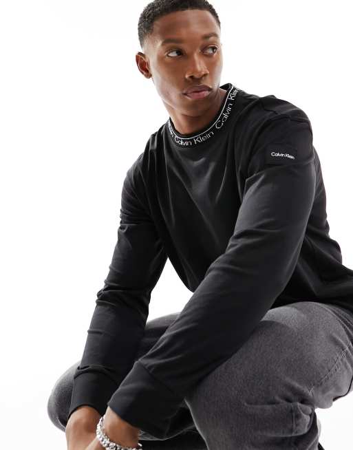 Calvin Klein – Svart t-shirt i unisex-modell med långa ärmar och logga