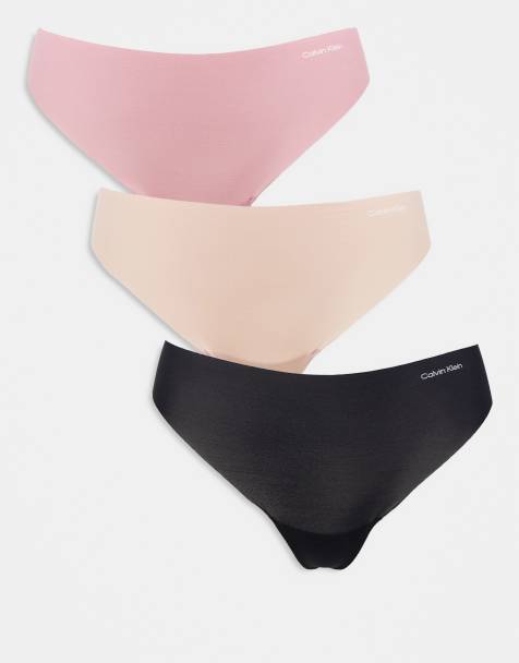 Calvin Klein – Svarta, beige och malvafärgade stringtrosor i mikrofiber och seamless-design, 3-pack - view 1