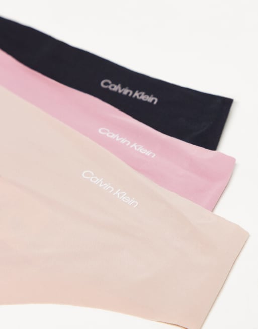 Calvin Klein – Svarta, beige och malvafärgade stringtrosor i mikrofiber och seamless-design, 3-pack, 3 av 3