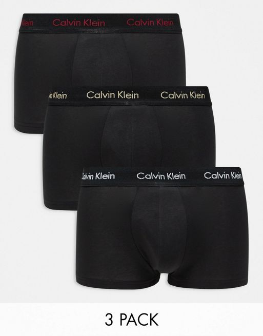 Calvin Klein – Svarta boxershorts i bomull med låg midja, stretch och färgad logga på midjebandet, 3-pack