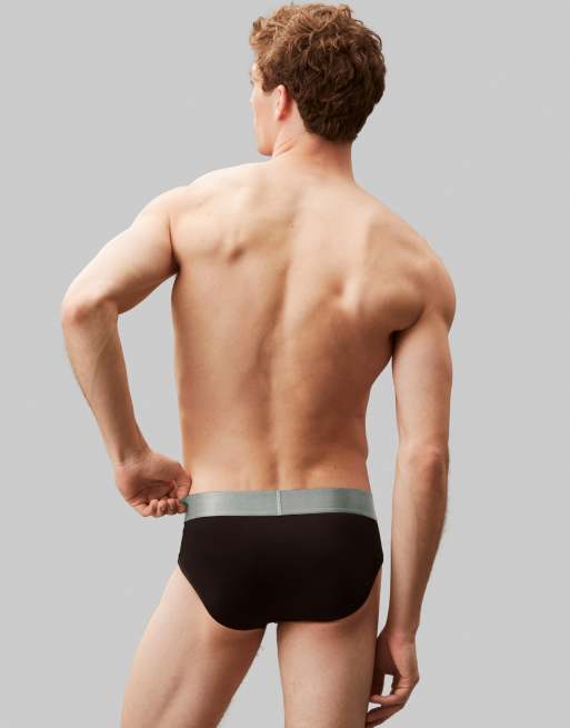 Calvin Klein – Svarta, stretchiga kalsonger i mikrofiber med grått midjeband, 3-pack, 3 av 4