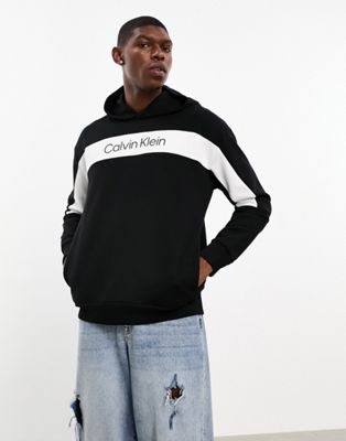 Calvin Klein logo insert blocking hoodie in black - ASOS Price Checker