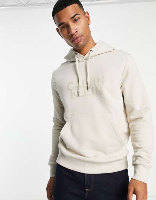 Calvin Klein - Sweat à capuche en coton mélangé à logo déformé - Taupe 