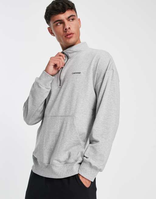 Calvin Klein - Sweat confort avec col à fermeture éclair et logo sur le devant - Gris