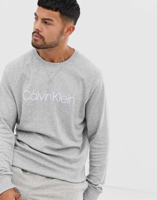 Calvin Klein - Sweater met ronde hals en logo in gemêleerd grijs