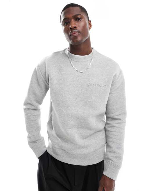 Calvin Klein – Sweatshirt in Grau mit geprägtem Logo ASOS