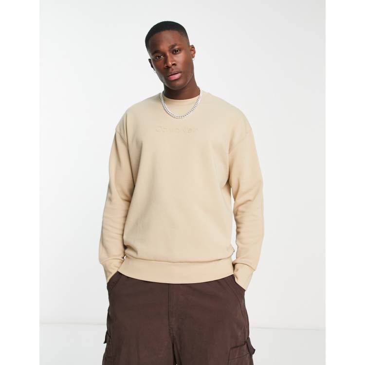 Calvin Klein Sweatshirt met logo op de voorkant in beige ASOS
