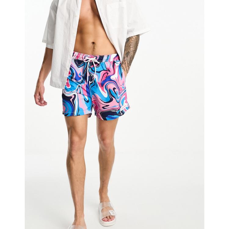 River Island swim shorts in with monogram print in black