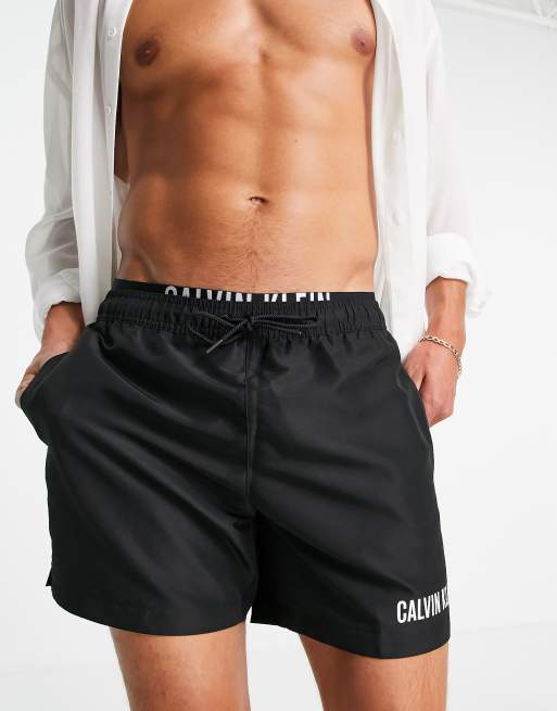 Calvin Klein swim shorts with double logo waistband in black