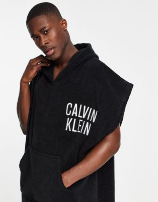 Calvin Klein swim towel poncho in black