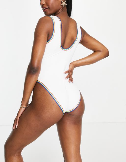 Calvin Klein swimsuit in white with rainbow edges